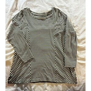 Westbound Woman Women's XL Green/White Striped Knit Cotton Round Neck Top